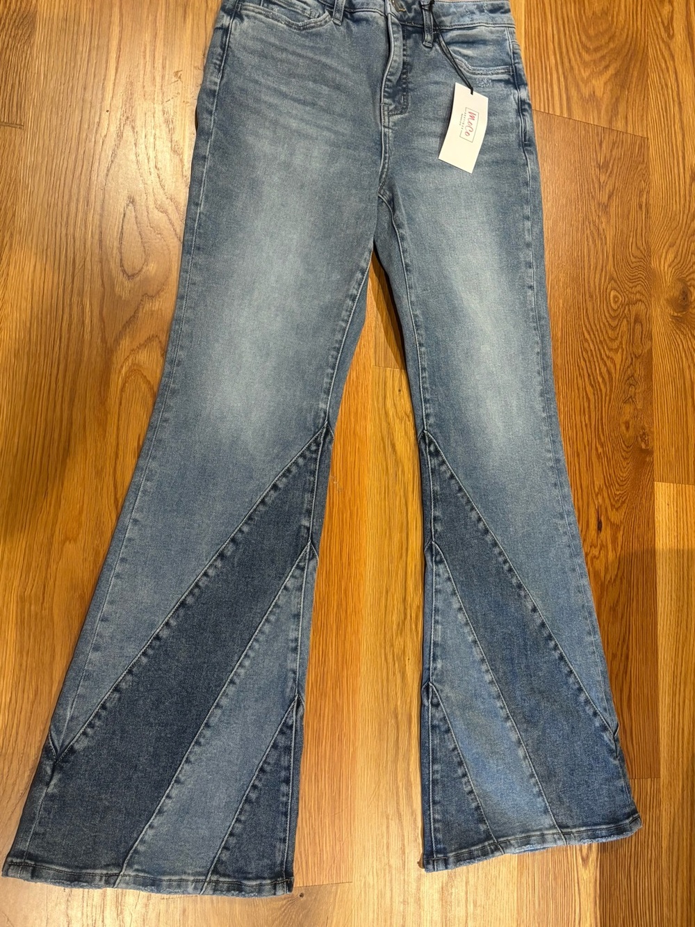 High-Rise Blue Panel Flare Jeans